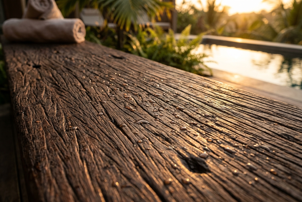 Wood grain detail inside the banya